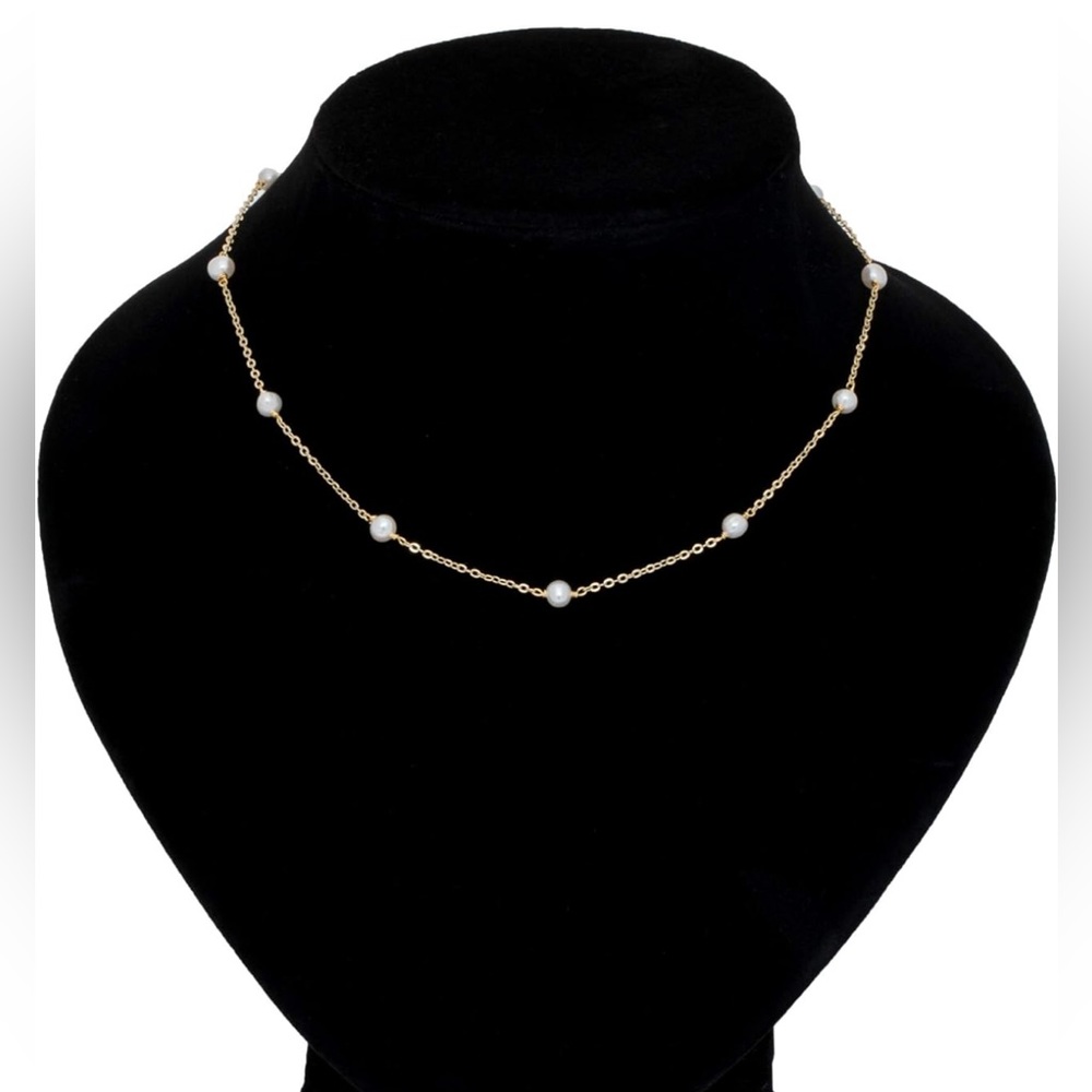 18K GOLD PLATED FRESHWATER PEARL CHOKER NECKLACE